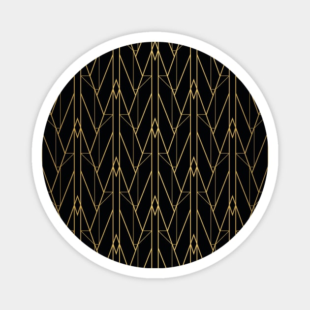 Black and Gold Vintage Art Deco Triangle Lines Geometric Pattern Magnet by podartist